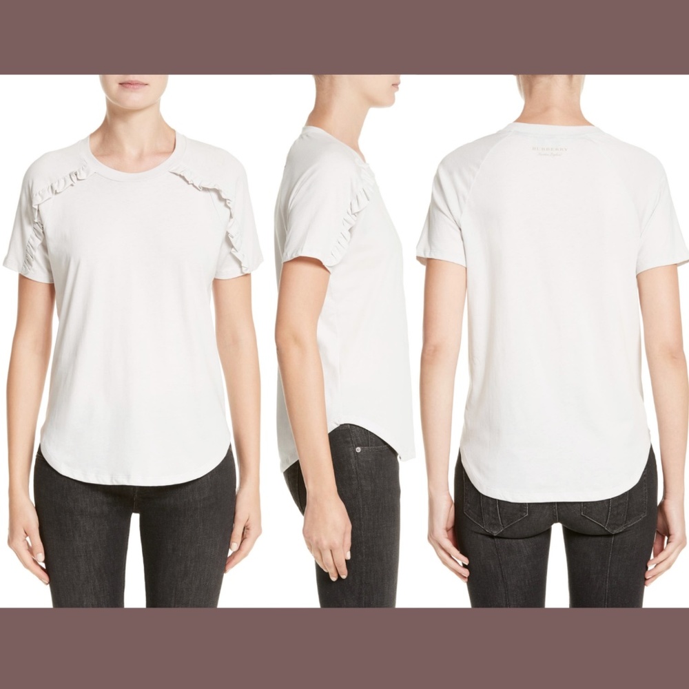 NEW $245 Burberry [SZ Small‎ ] Tamega Ruffle Cotton Jersey Tee Top T-Shirt